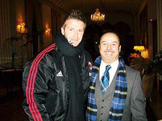 Michael Lemetti meets up with David Beckham at the AC Milan team's hotel