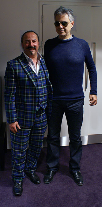 Michael Lemetti of Clan Italia with Andrea Bocelli in dressing room at Glasgow Hydro