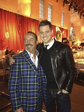 Michael Lemetti in Italian National Tartan suit with Michael Buble after presentation at Stirling castle 